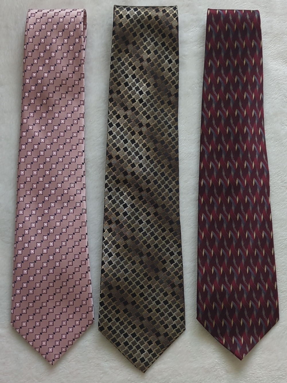 Mens Pink, Brown & Wine Patterned Tie Set - Classic Business Style
